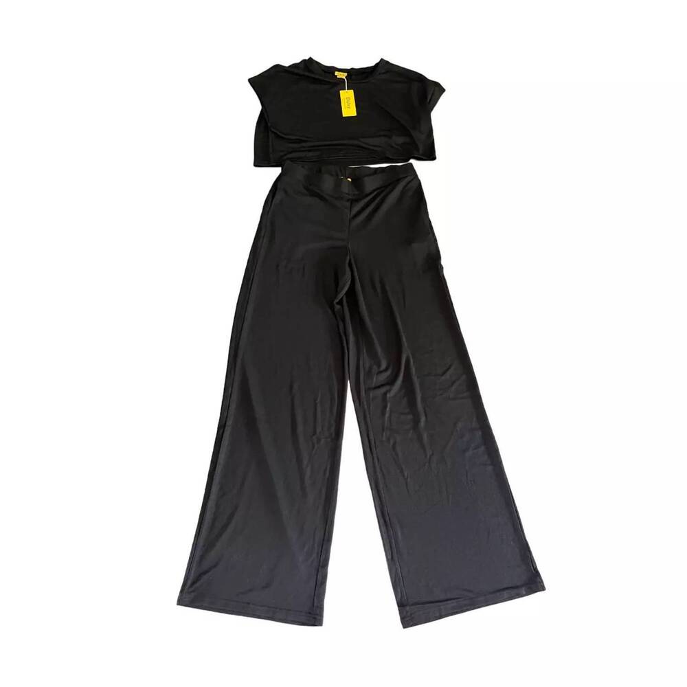 NEW DAISY women's 2 piece crop pants set in black